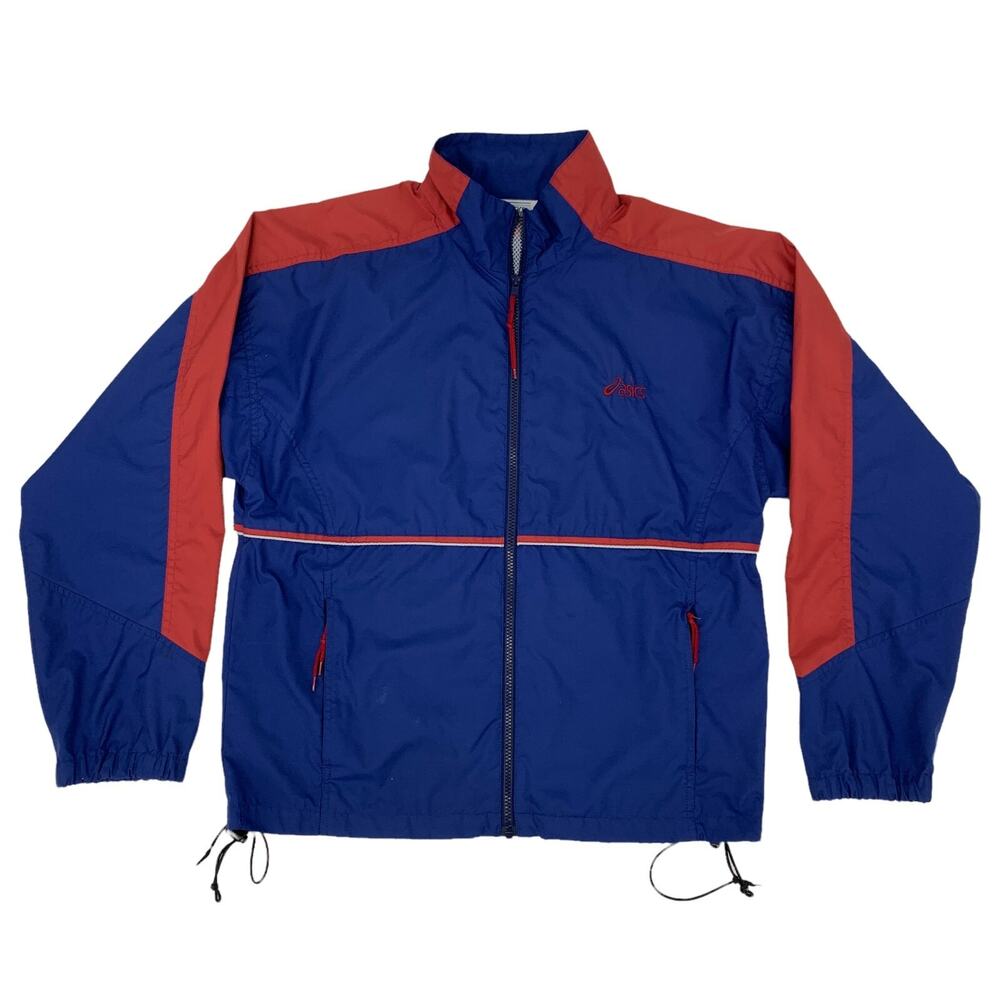 Vintage Asics Windbreaker Mens S Small Blue Red Full Zip Lightweight Jacket 90s